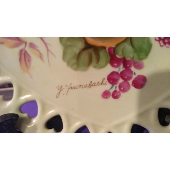 China Reticulated Heart Shape Wall Hanger Plate Y. Funibashi Hand Painted - Picture 2 of 5